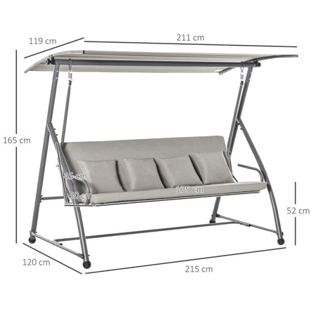 Dondolo da Esterni 2in1 per 3 Persone Convertibile in Letto con Tettuccio, 218x120x168cm, Cachi Chiaro 84A-062V01