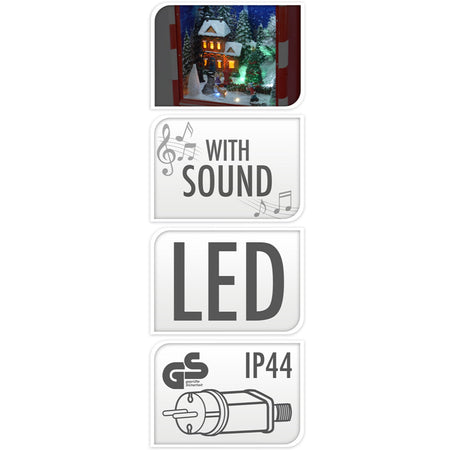 Scena animata casella postale natalizia, con LED e suoni, decorazione per villaggio di Natale, da h 62 cm