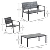 Set Salotto da Giardino da 4 Pezzi con Panchina a 2 Posti, 2 Poltrone e Tavolino, Grigio Scuro 84B-644