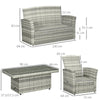 Set da Giardino 4pz in Rattan Grigio con Tavolo ad Altezza Regolabile, 2 Poltrone Reclinabili e Divano 2 Posti  860-276V00LR
