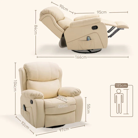 Poltrona Relax Reclinabile Beige con 8 Punti Massaggianti, Riscaldanti e Poggiapiedi, 97x92X104 cm ER5700-094V90BGEW5