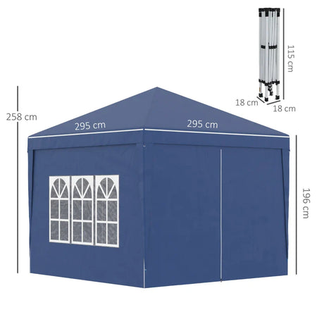 Gazebo da Giardino Pieghevole con Corde e Picchetti Inclusi, 2.95x2.95x2.58 m, Blu 84C-430V00BU