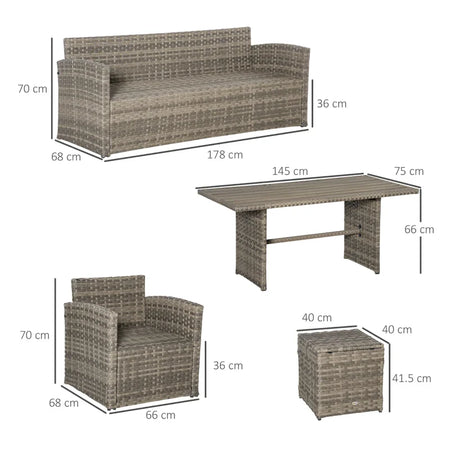 Set Salotto da Giardino in Rattan PE con Divano 3 Posti, 2 Poltrone, 2 Sgabelli e Tavolo, Grigio 860-198