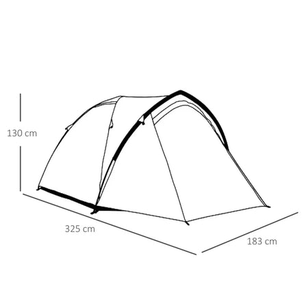 Tenda da Campeggio 2 Posti Impermeabile con Vestibolo, Finestre e Porte con Cerniera, 325x183x130cm Grigio EA1A20-174EA1