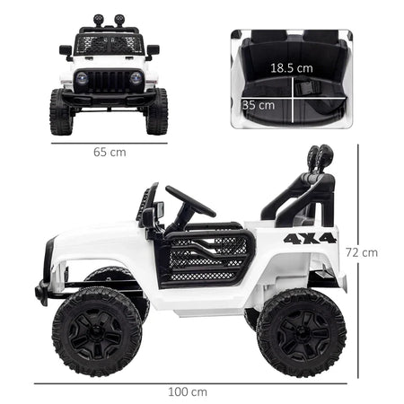 Macchina Elettrica per Bambini Jeep Fuoristrada con Telecomando e 2 Velocità, 100x65x72 cm, Bianco RF6370-142V91WTRF6