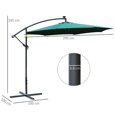 Ombrellone da Giardino Ø3x2.5 m a Braccio con Manovella e 8 Strisce LED a Energia Solare, Verde  84D-066GN
