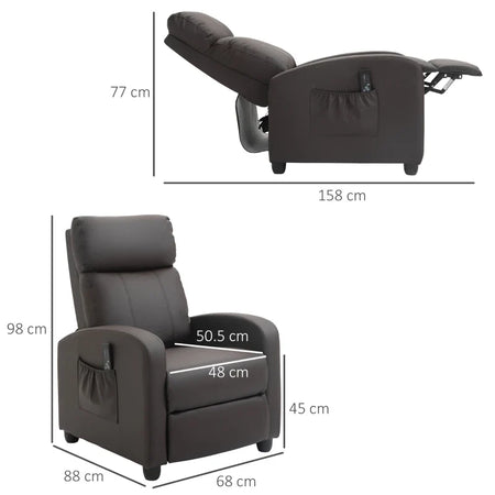 Poltrona Relax Massaggiante con Telecomando e 8 Programmi, Reclinazione e Poggiapiedi, 68x88x98cm, Marrone ZS1700-143V90BNZS1