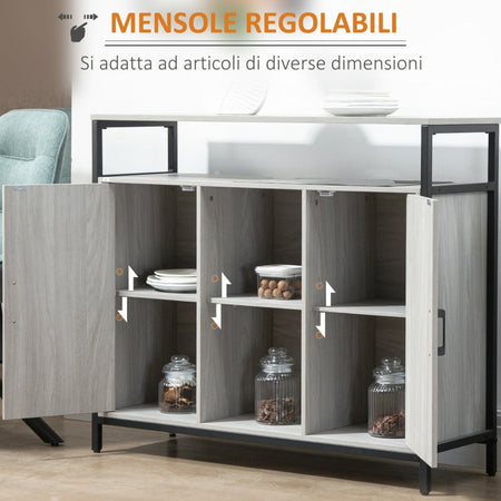 Credenza Moderna in Legno con 2 Armadietti e Ripiani, Mobile Cucina e per Ingresso Grigio Chiaro, 100x34x87.2cm F835-675LGA