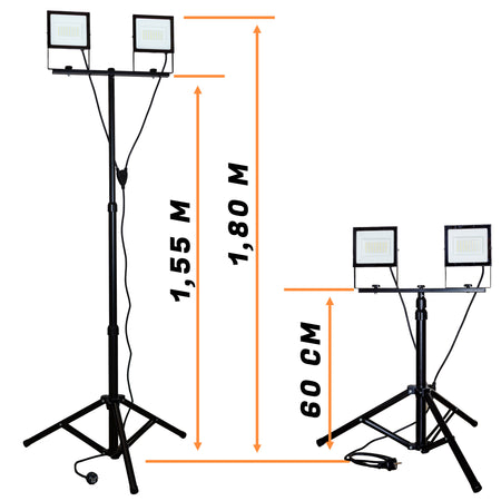 DOPPIO FARETTO LED DA CANTIERE CON TREPPIEDE TELESCOPICO - 100W 9000LM - ElettroWatt.eu