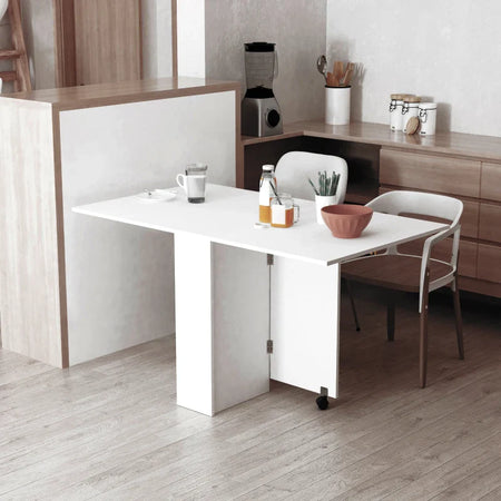 Tavolo Pieghevole con 2 Ripiani iInferiori in Legno, Tavolo Richiudibile con Ruote per 6 Persone, Bianco WQ702-0621WQ7