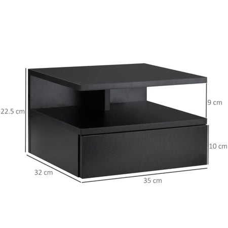 Set da 2 Comodini Sospesi per Camera da Letto con Cassetto e Mensola Superiore in Legno 35x32x22.5cm MN4831-338BKMN4
