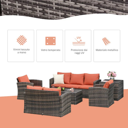 Set Mobili da Giardino 6 Pezzi in Rattan con Divani, Poltrone e Tavoli Contenitore, Marrone 860-120