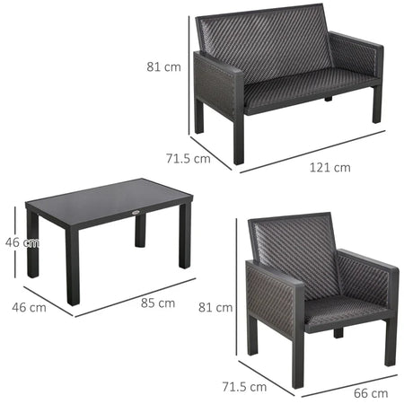 Salotto da Giardino con Divano da Esterno e Tavolino, Mobili da Giardino in Rattan Sintetico, Set 4 Pz, Grigio 860-166