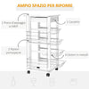 Carrello da Cucina Salvaspazio in Legno Bianco, Portavivande con 1 Piano di Lavoro 1 Cassetto e 4 Cestelli Metallici, 47x37x83cm LK6801-121V01WTLK6