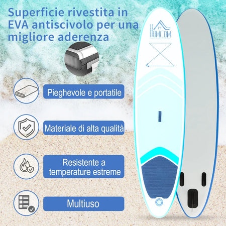 Tavola SUP Gonfiabile con Accessori Inclusi, Stand Up Paddle per Adulti e Teenager, 305x80x15cm Blu e Bianco WE8A33-014WE8