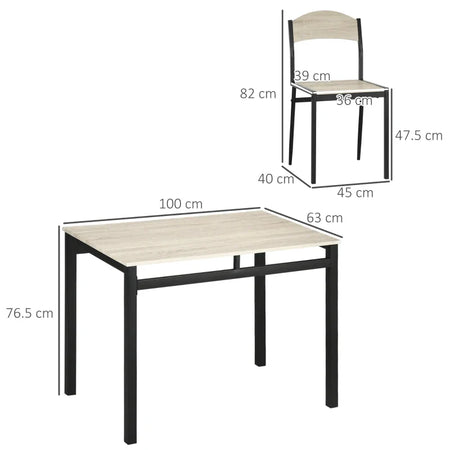 Set da Pranzo con Tavolo Rettangolare e 4 Sedie in Acciaio e MDF, Nero e Rovere GT5835-087V00BKGT5