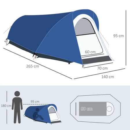 Tenda da Campeggio in Poliestere e Tessuto Oxford con Gancio Interno e Finestre a Rete, 265x140x95 cm PL8A20-302V00LBPL9