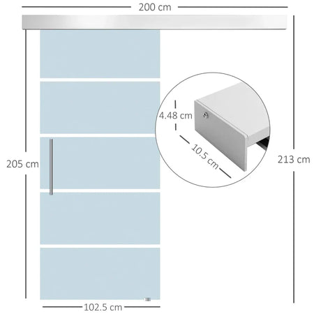 Porta Scorrevole Interna in Vetro Smerigliato e Satinato con Binario B2 e Maniglia per Bagno Cucina Studio Vetro 205x 102.5x 0,8cm QS2E7-0016QS2