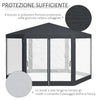 Gazebo da Giardino Esagonale con Doppio Ingresso, in Metallo e Poliestere, 3.94x3.94x2.5 m, Grigio  84C-044V02CG