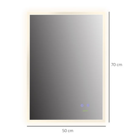 Specchio Bagno con Luce LED, Funzione Anti-Appannamento e Tasti Touch, 70x50cm, Argento RT4834-390V90RT4