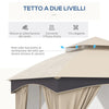 Gazebo da Giardino 3x3m in Acciaio con Doppio Tettuccio e Tende, Beige e Grigio 84C-368V00BG