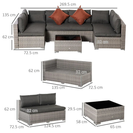 Set Salotto da Esterni 4 Pezzi con 3 Divani e 1 Tavolino da Caffè, in Rattan PE, Cuscini Inclusi 860-221