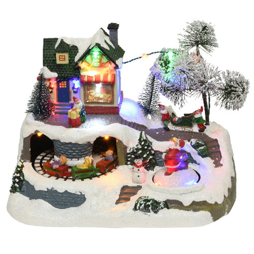 Scena animata a Led Casa con veicoli che si muovono decorazione da 23.5 cm