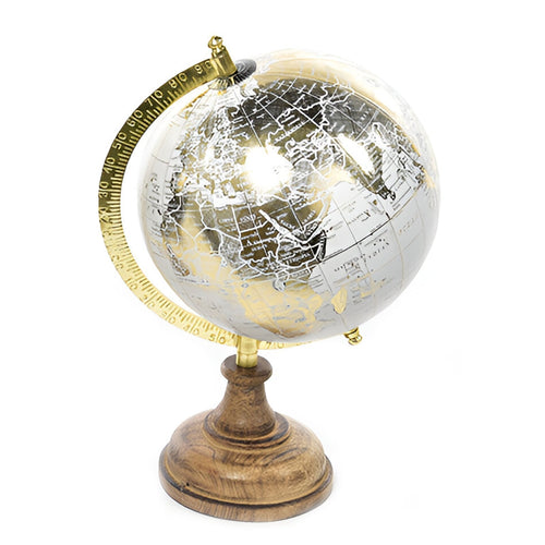 Mappamondo per interno con struttura in ottone chiaro, base in legno