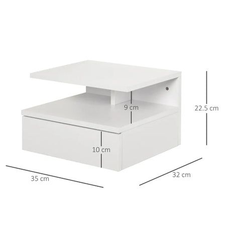 Set da 2 Comodini Sospesi per Camera da Letto con Cassetto e Mensola Superiore in Legno 35x32x22.5cm KL4831-338KL4