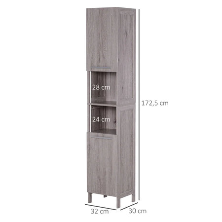 Colonna Bagno in MDF con 2 Armadietti e 2 Ripiani Aperti, 30x32x172.5 cm, color Legno VG3834-212VG3