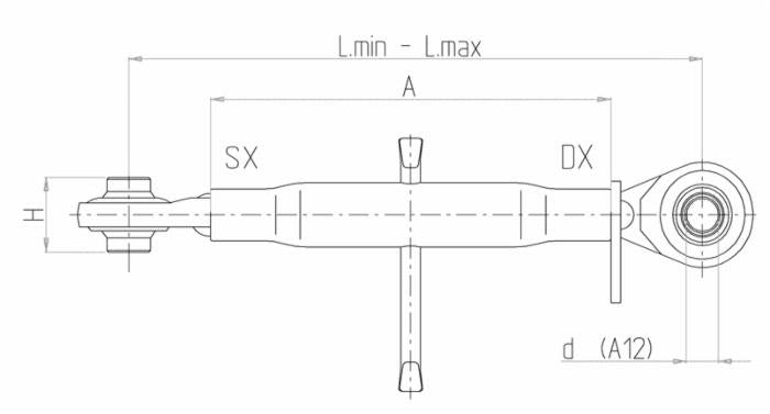 Terzo punto meccanico cat. II M27x3 lunghezza 620-850mm