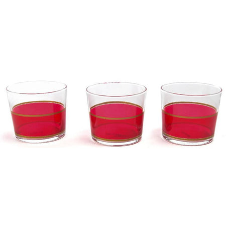 Set da 6 bicchieri in vetro rossi con righe oro da 330 ml Ø 9 x h 8,6 cm