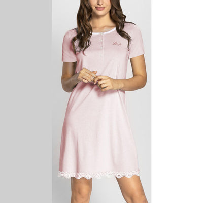 Camicia da notte donna Liu Jo DL0221 46, Serafino manica corta, in cotone e modal, stile essenziale Made in Italy