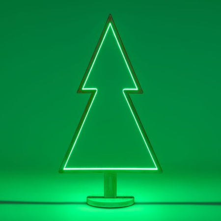 Abete triangolare luminoso con led multicolor e base in legno decorazione natalizia