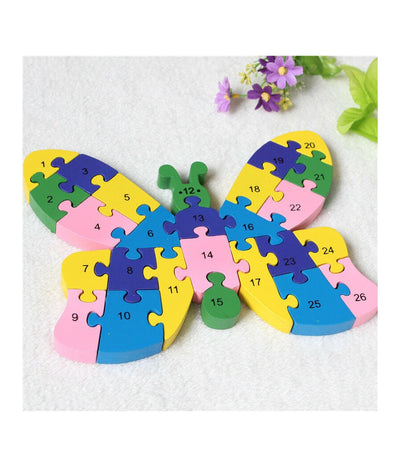 3d Puzzle Legno Forma Di Farfalle Educativo Lettere Numeri Bambini Imparare