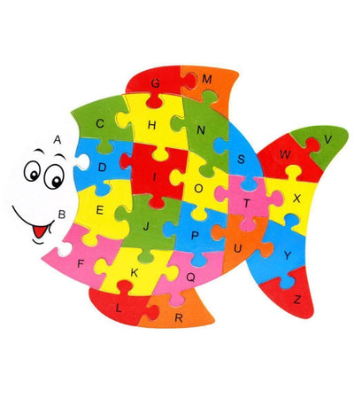 3d Puzzle Legno Forma Di Pesce Educativo Lettere Numeri Bambini Imparare
