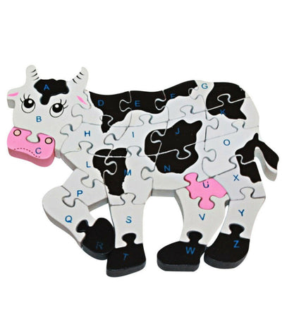 3d Puzzle Legno Forma Mucca Educativo Lettere Alfabeto Bambini Imparare