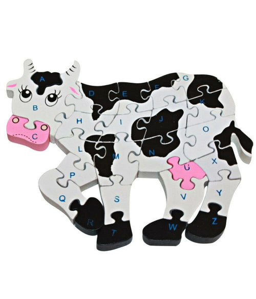 3d Puzzle Legno Forma Mucca Educativo Lettere Alfabeto Bambini Imparare