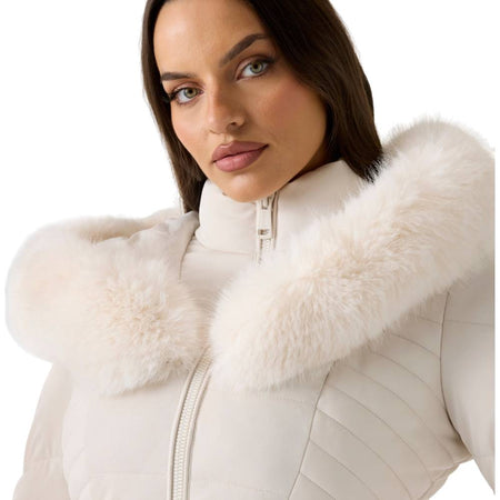 Guess piumino stone con cappuccio in pelliccia sintetica NEW OXANA