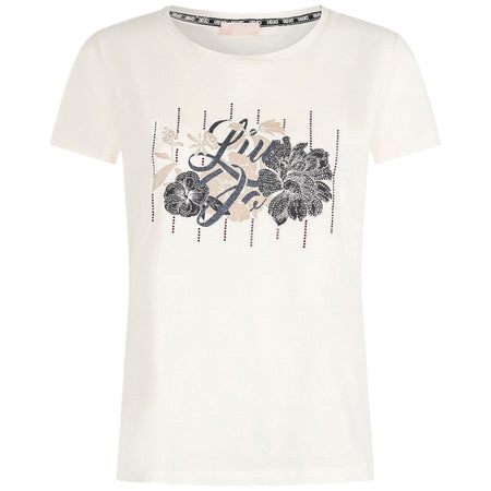 Liu Jo t-shirt bianco panna logo floreale strass TA5173JS003 M9161 T-shirt Liu Jo