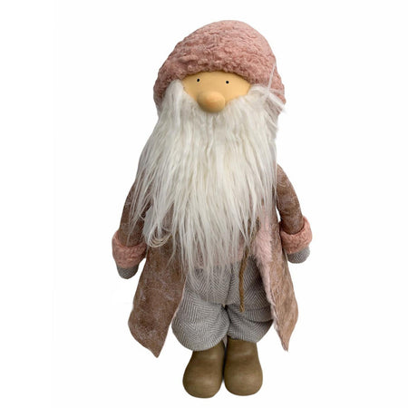 Babbo natale h 40 cm decorazione natalizia pupazzo con cappotto rosa