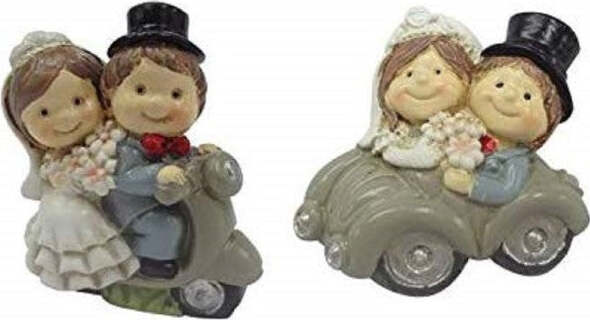 3pz-Calamita-6cm-Sposi-Auto-Vespa-Magnete-Ceramica-Bomboniera-Matrimonio-Segnaposto