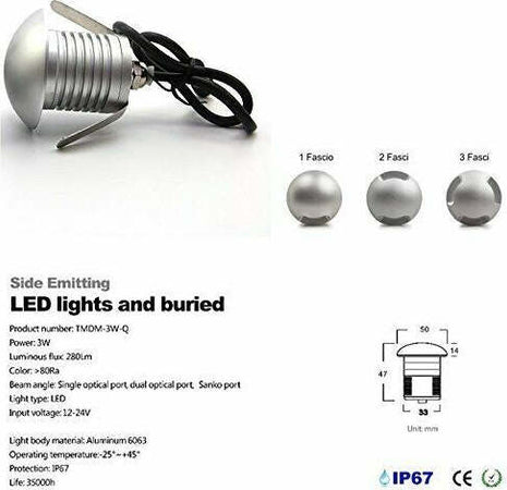 3W-Faretto-Incasso-LED-12V-24V-Segnapasso-Carrabile-2-Fascio-Luce-Esterno-IP67