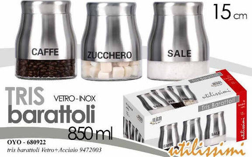 3x Barattoli Da Cucina Tris Barattoli Da Cucina Utilissimi Caffe' Zucchero Sale 850 Ml Barattoli per Condimenti Con Coperchio in Acciaio Vaso in Vetro Made in Italy Casa e cucina/Contenitori e barattoli/Conservazione cibi/Barattoli e contenitori L’Orchidea - Siderno, Commerciovirtuoso.it