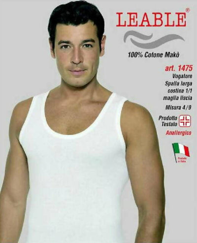 3x Leable Canotta Spalla Larga Uomo Bianca Art. 1475 100% Cotone Makò