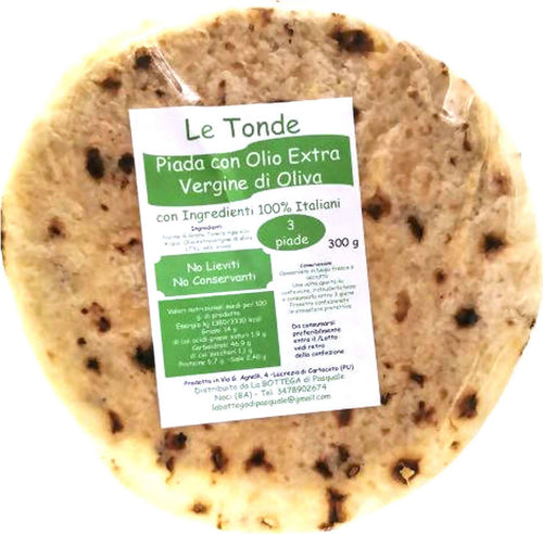 3x Piadine Artigianali Senza Lieviti Senza Conservanti 300gr. Ingredienti 100% italiani Piade Made in Italy Piadina Tradizionale Senza Strutto Fatta a Mano Alimentari e cura della casa/Alimenti freschi e refrigerati/Piatti pronti/Tramezzini e piadine La Bottega di Pasquale - Noci, Commerciovirtuoso.it