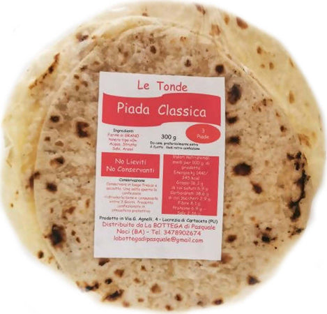 3x Piadine Artigianali Senza Lieviti Senza Conservanti 300gr. Ingredienti 100% italiani Piade Made in Italy Piadina Tradizionale Senza Strutto Fatta a Mano Alimentari e cura della casa/Alimenti freschi e refrigerati/Piatti pronti/Tramezzini e piadine La Bottega di Pasquale - Noci, Commerciovirtuoso.it