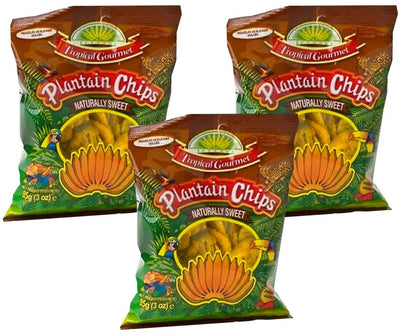 3x Tropical Gourmet Plantain Chips Naturally Sweet Snack Patatine Di Platano Dolci 85 G