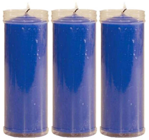 3x Velòn Azul Con Tubo Protector Candela Santeria Esoterica Blu 14 X 5.5 Cm Candele per Rituali E Cerimonie