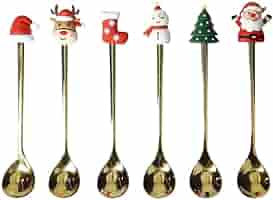 Cucchiaini Natalizi Brandani Dorati Acciaio Inox Silicone Set 6 Pezzi